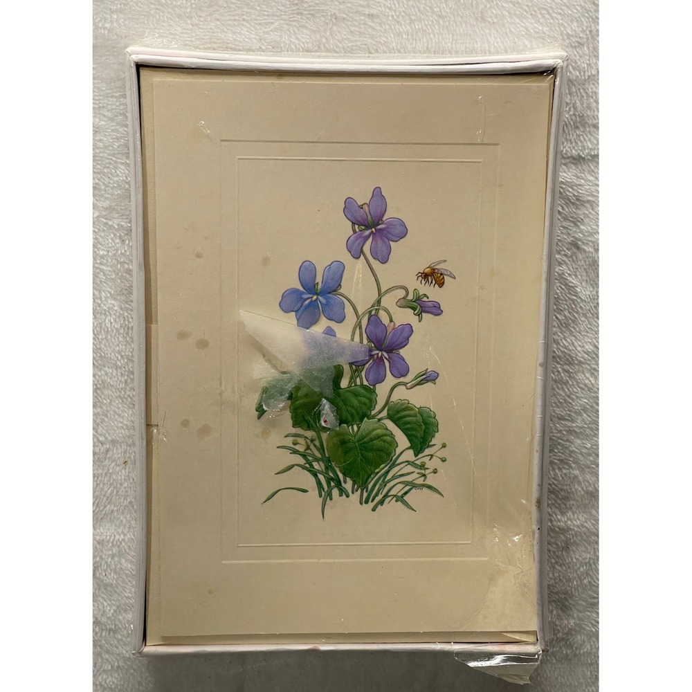 Vintage Hallmark Violet Bee Note Cards Set 10 Single Fold Stationery BM968-2 NOS